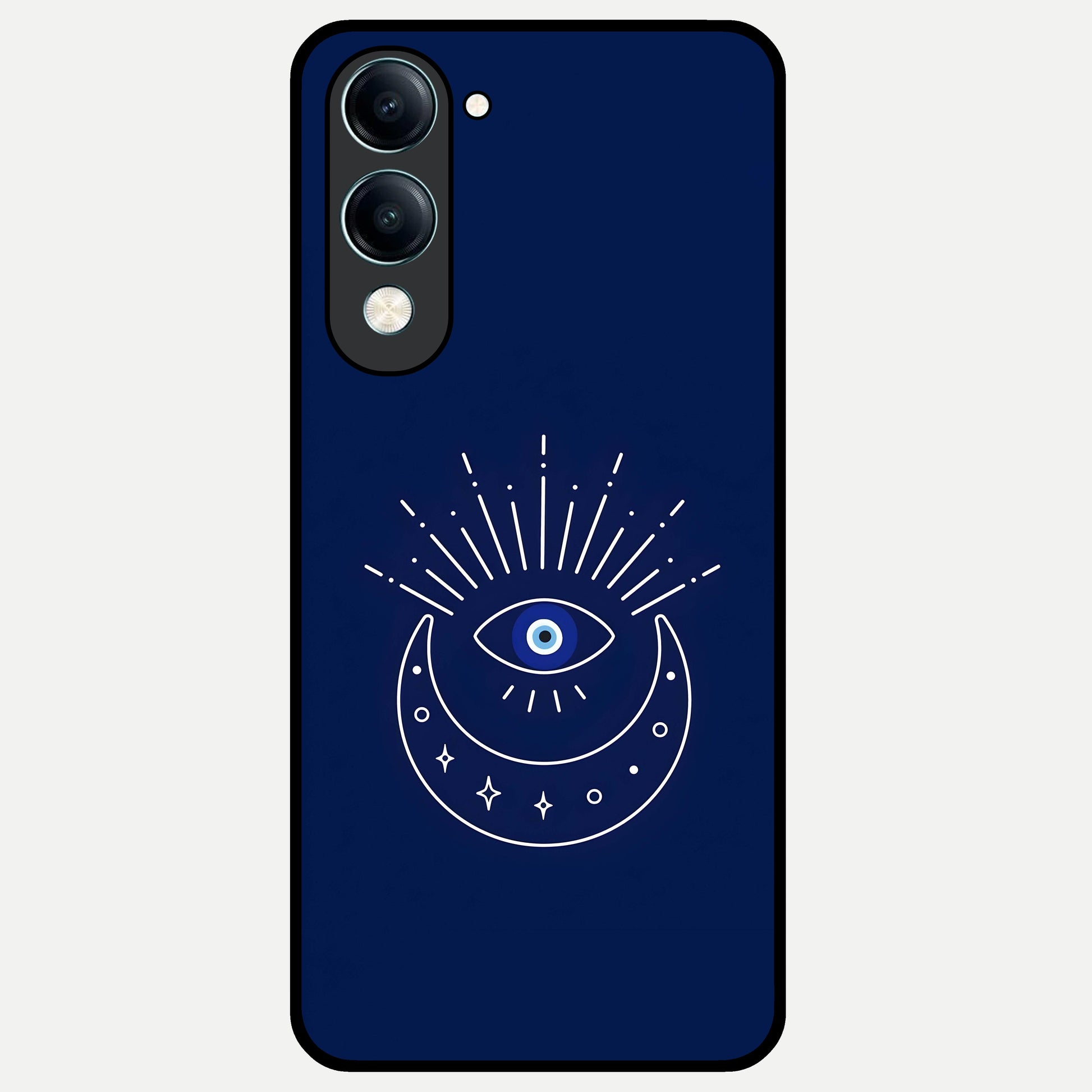  Blue Evil Eye Glass Case for iQOO Z10 Lite back cover – full design glossy printed glass finish