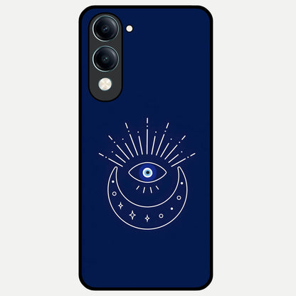  Blue Evil Eye Glass Case for iQOO Z10 Lite back cover – full design glossy printed glass finish