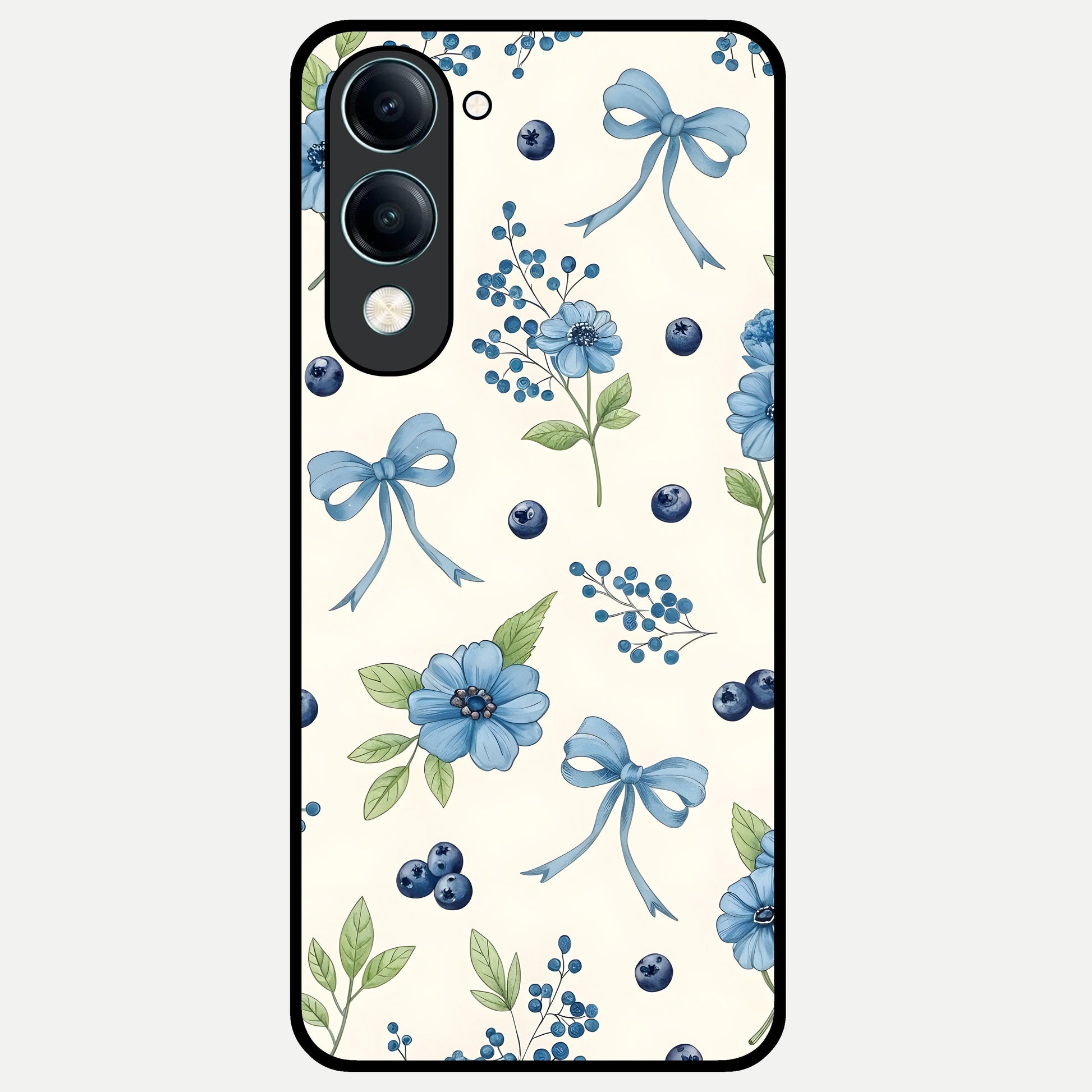  Blue Flower And Bow Glass Case for iQOO Z10 lite back cover – full design glossy printed glass finish