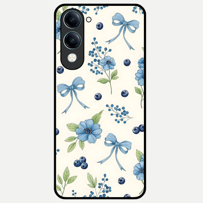  Blue Flower And Bow Glass Case for iQOO Z10 lite back cover – full design glossy printed glass finish