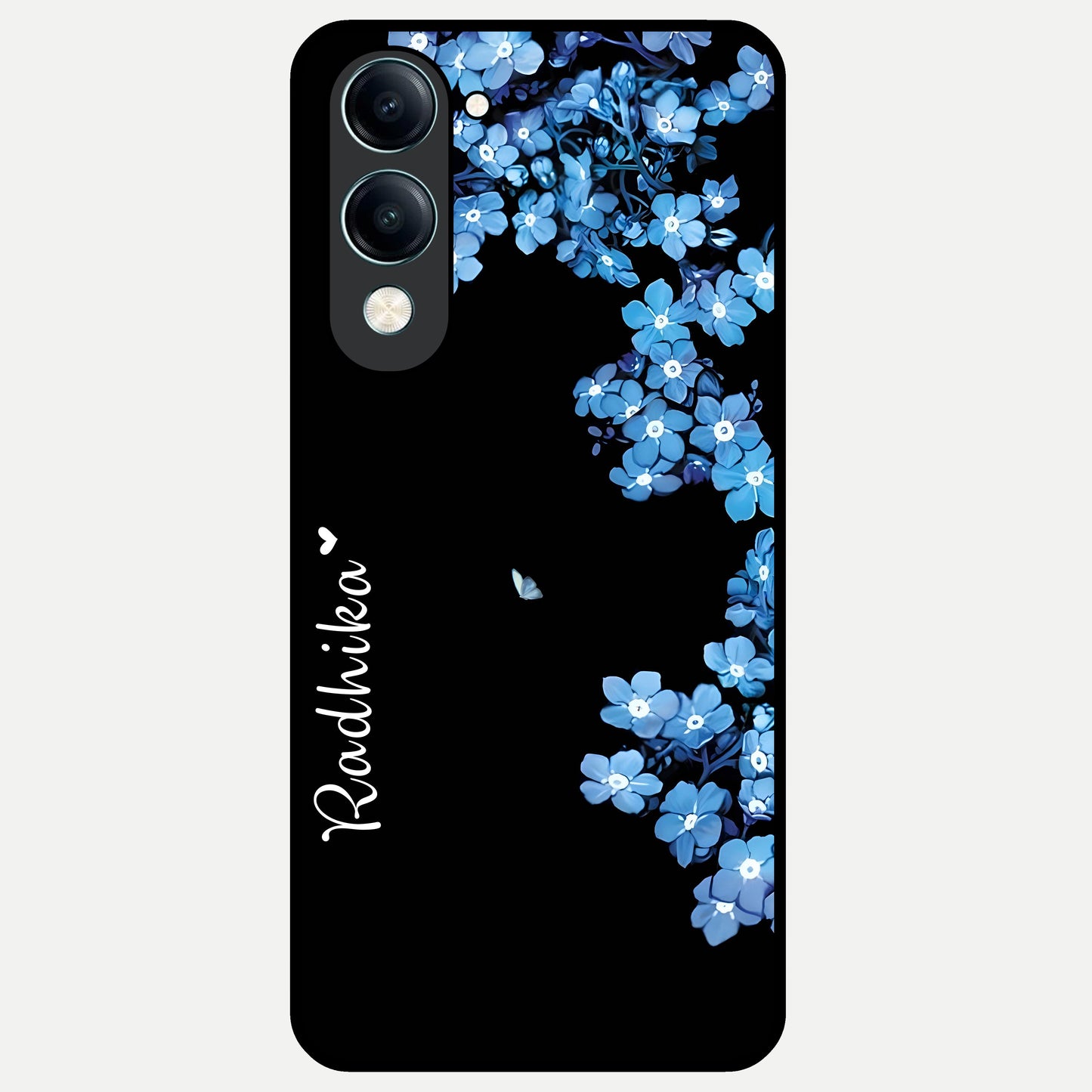 Blue Petal Dream Custom Name Glass Case for iQOO Z10 Lite back cover – full design glossy printed glass finish