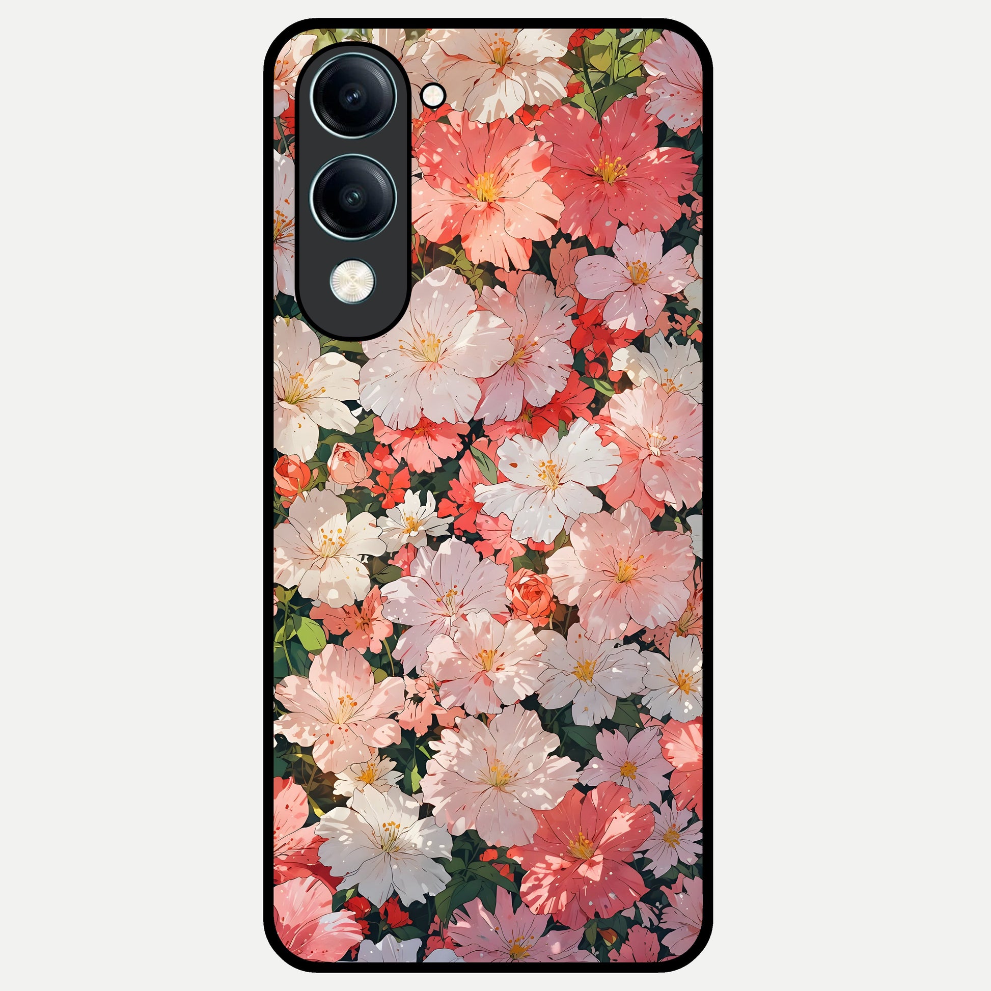  Blush Bloom Field Glass Case for iQOO Z10 Lite back cover – full design glossy printed glass finish