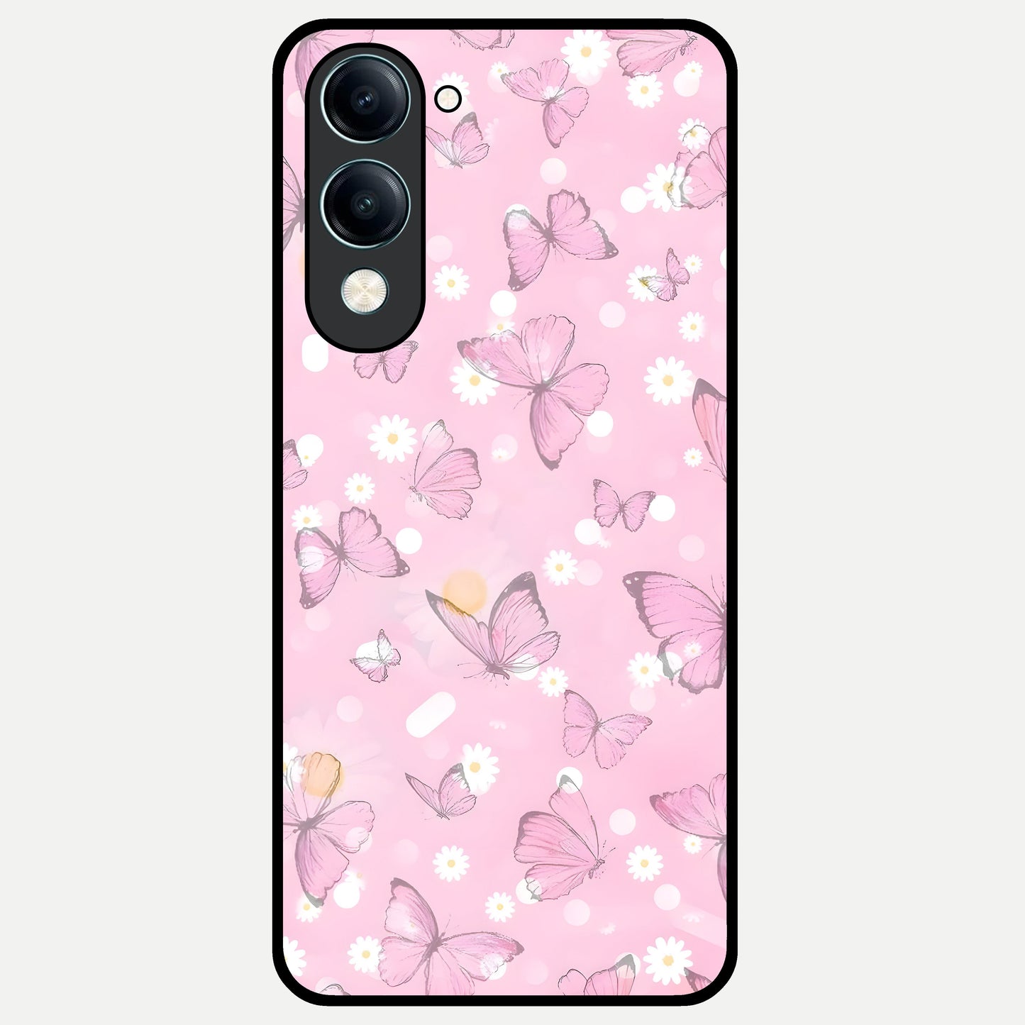  Blush Butterfly Garden Glass Case for iQOO Z10 lite back cover – full design glossy printed glass finish