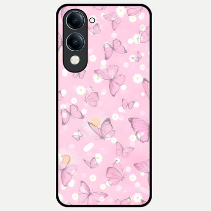  Blush Butterfly Garden Glass Case for iQOO Z10 lite back cover – full design glossy printed glass finish