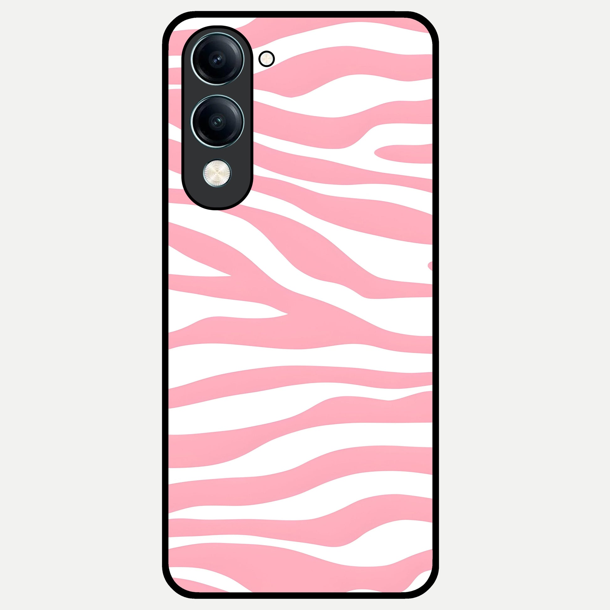  Blush Zebra Flow Glass Case for iQOO Z10 Lite back cover – full design glossy printed glass finish