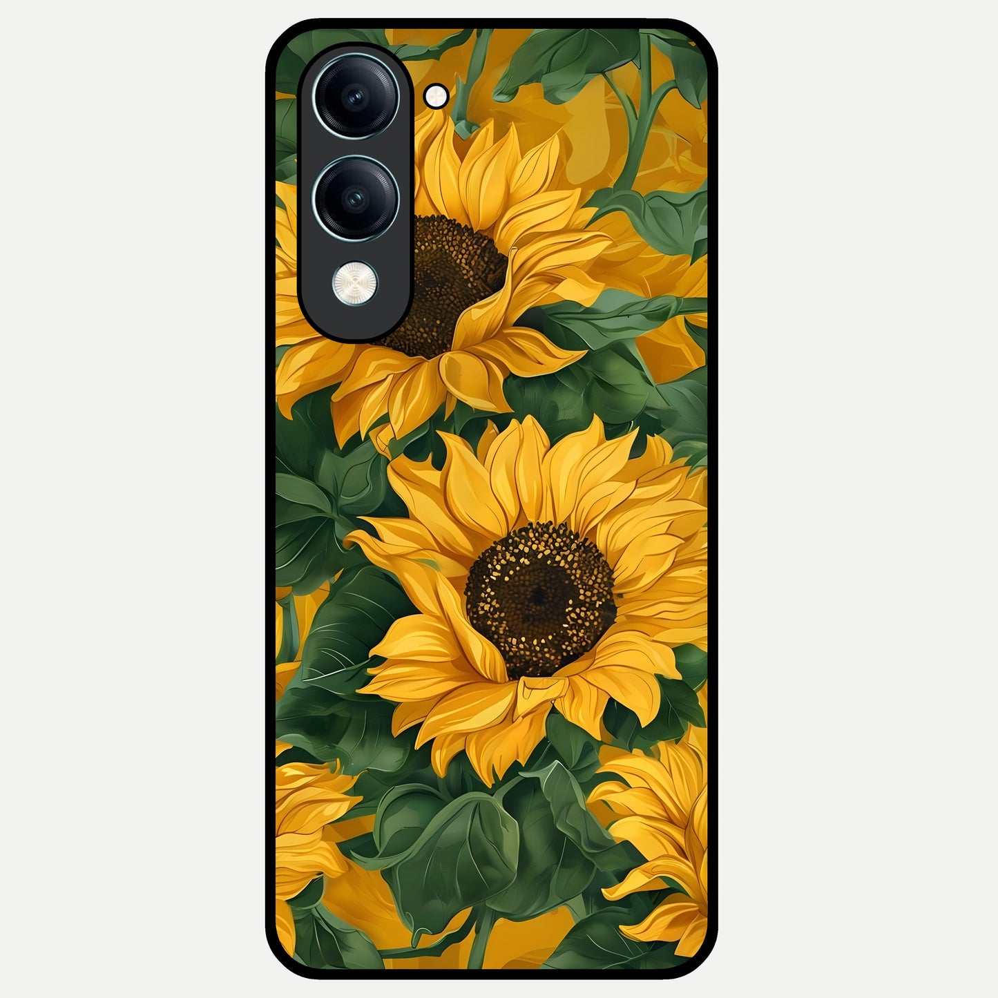  Bright Sunflower Bloom Glass Case for iQOO Z10 Lite back cover – full design glossy printed glass finish