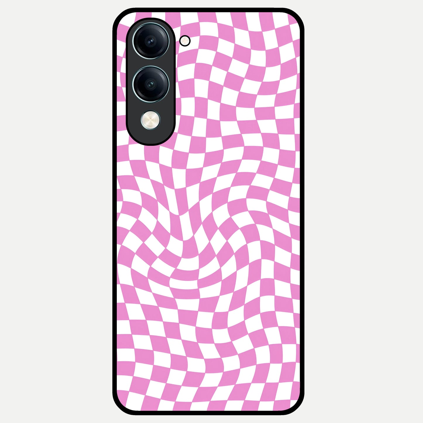  Bubblegum Check Wave Glass Case for iQOO Z10 lite back cover – full design glossy printed glass finish