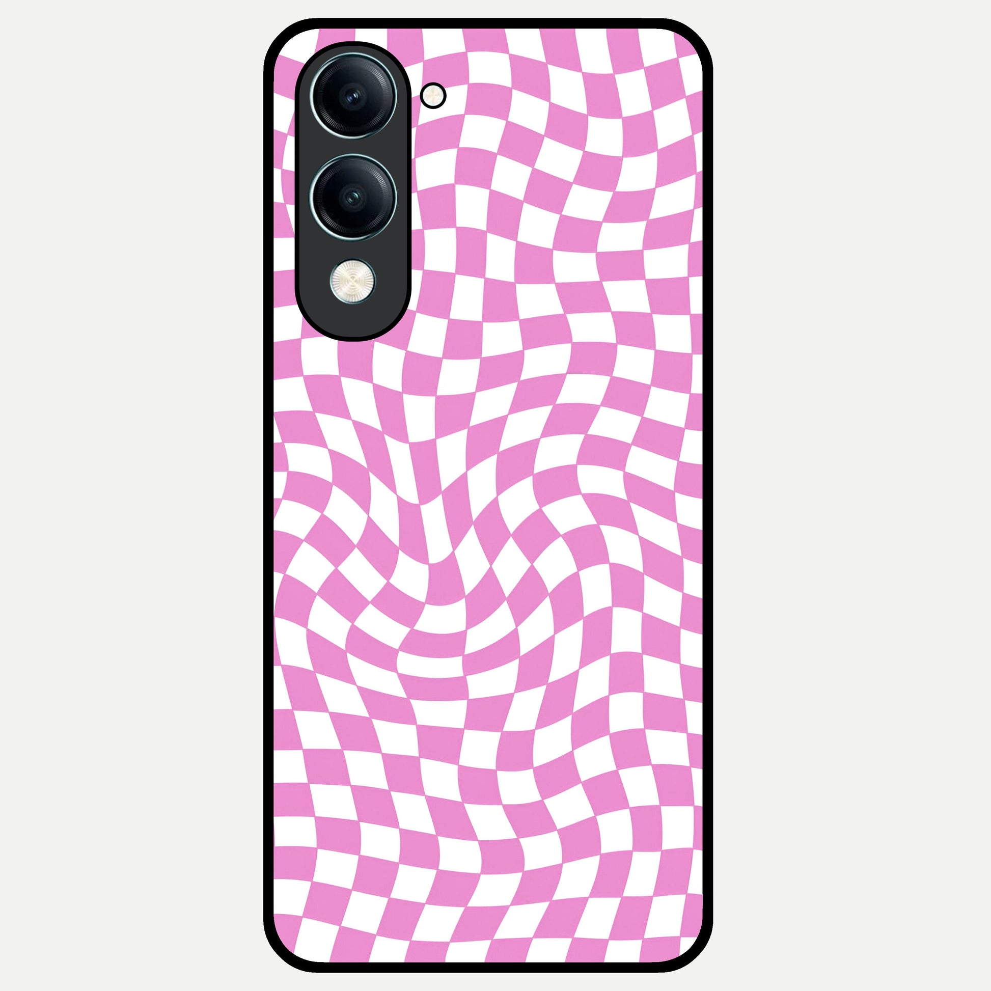  Bubblegum Check Wave Glass Case for iQOO Z10 lite back cover – full design glossy printed glass finish