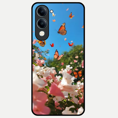  Butterflies In Bloom Sky Glass Case for iQOO Z10 lite back cover – full design glossy printed glass finish