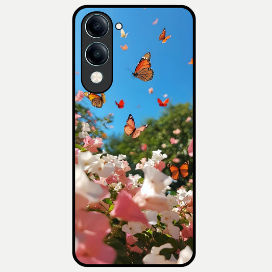  Butterflies In Bloom Sky Glass Case for iQOO Z10 lite back cover – full design glossy printed glass finish