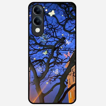  Butterfly Night Magic Glass Case for iQOO Z10 lite back cover – full design glossy printed glass finish