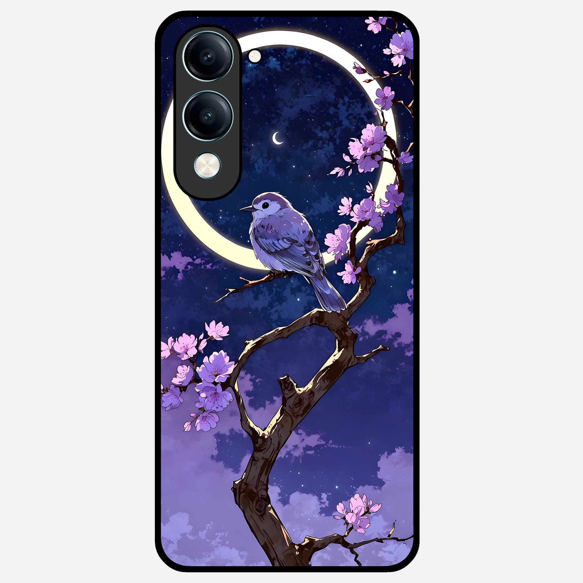  Celestial Bird Blossom Glass Case for iQOO Z10 lite back cover – full design glossy printed glass finish