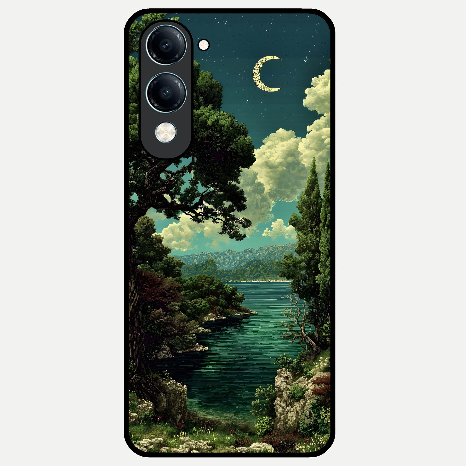  Celestial Lake Peace Glass Case for iQOO Z10 lite back cover – full design glossy printed glass finish