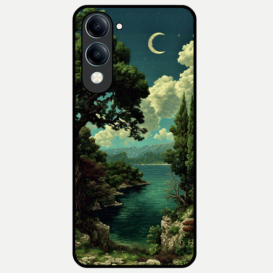  Celestial Lake Peace Glass Case for iQOO Z10 lite back cover – full design glossy printed glass finish