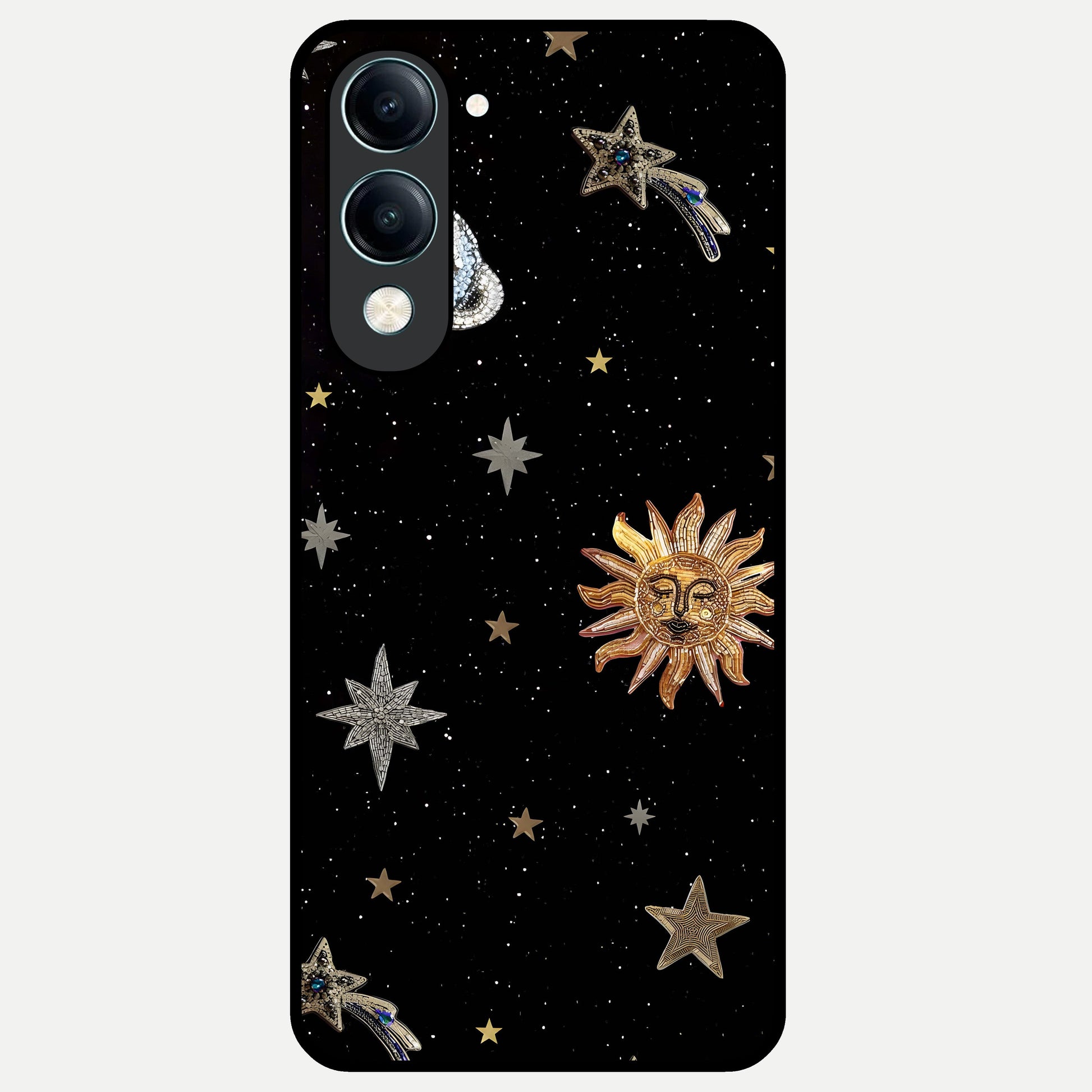  Celestial Moon With Stars Glass Case for iQOO Z10 Lite back cover – full design glossy printed glass finish