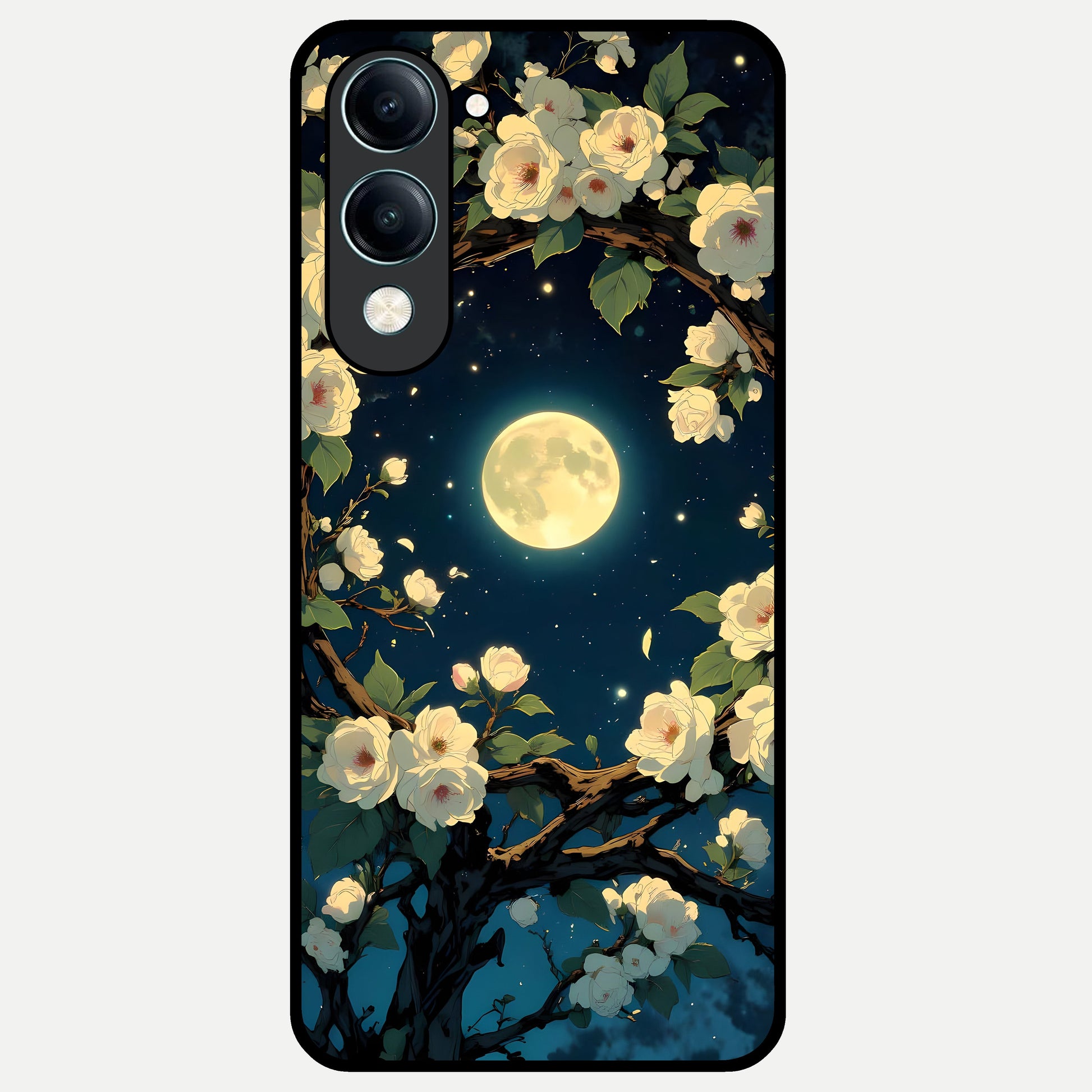  Celestial Moon And Flower Glass Case for iQOO Z10 Lite back cover – full design glossy printed glass finish