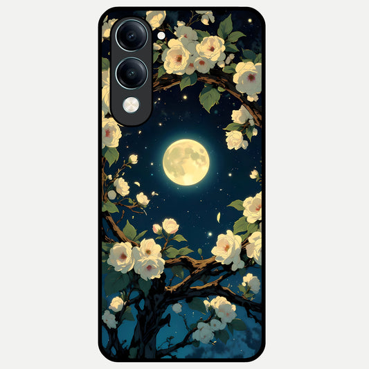  Celestial Moon And Flower Glass Case for iQOO Z10 Lite back cover – full design glossy printed glass finish