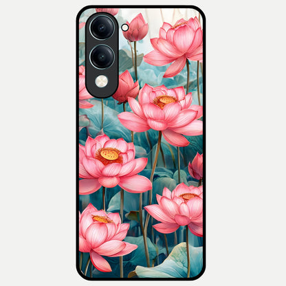  Celestial Pink Lotus Glass Case for iQOO Z10 Lite back cover – full design glossy printed glass finish