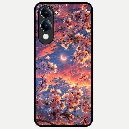  Celestial Sakura Sunset Glass Case for iQOO Z10 Lite back cover – full design glossy printed glass finish