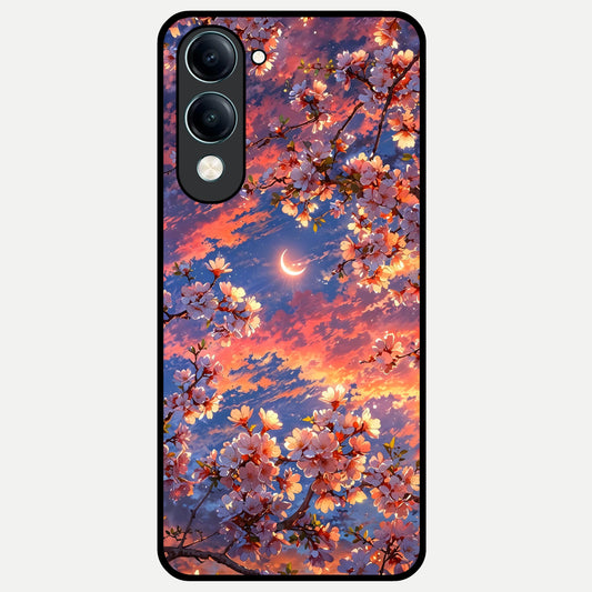  Celestial Sakura Sunset Glass Case for iQOO Z10 Lite back cover – full design glossy printed glass finish