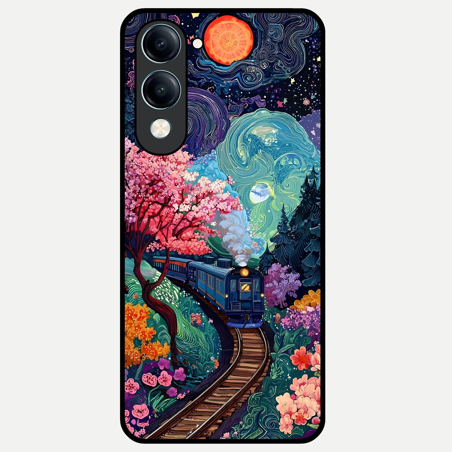  Celestial Train Journey Glass Case for iQOO Z10 lite back cover – full design glossy printed glass finish