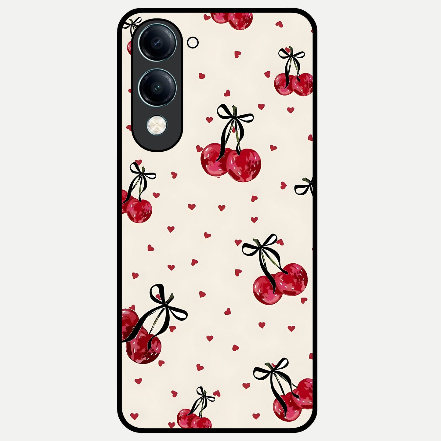  Cherry Heart Bow Glass Case for iQOO Z10 Lite back cover – full design glossy printed glass finish