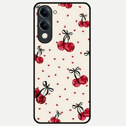  Cherry Heart Bow Glass Case for iQOO Z10 Lite back cover – full design glossy printed glass finish