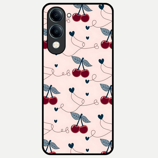  Cherry Heart Line Glass Case for iQOO Z10 lite back cover – full design glossy printed glass finish
