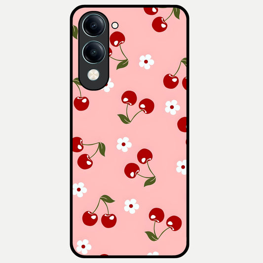  Cherry Love Mood Glass Case for iQOO Z10 Lite back cover – full design glossy printed glass finish