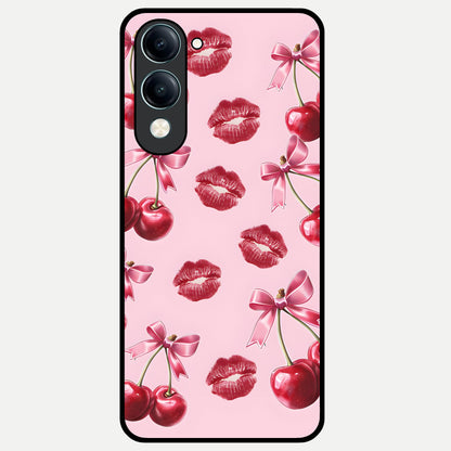  Cherry With Lips Glass Case for iQOO Z10 Lite back cover – full design glossy printed glass finish