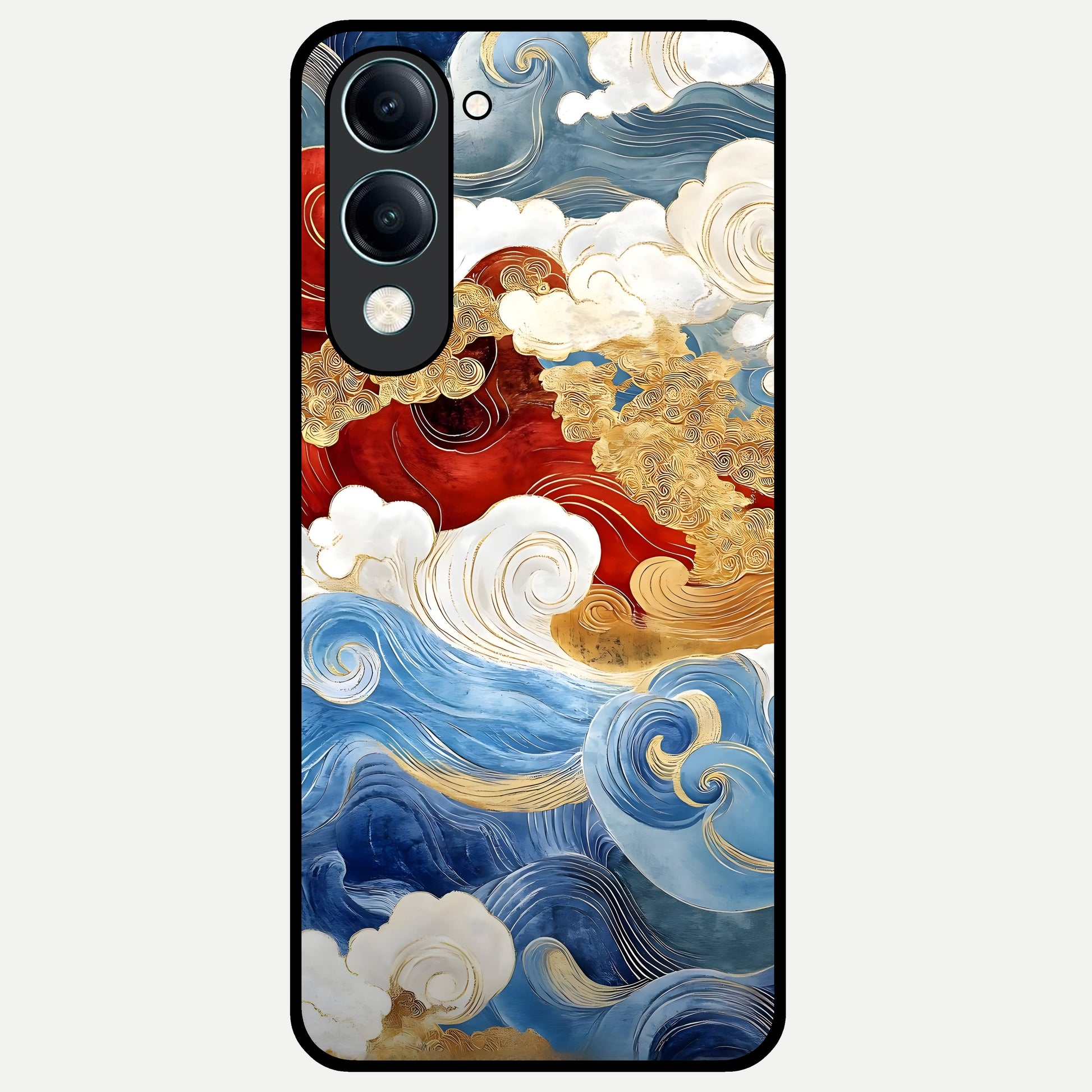  Colored Waves Glass Case for iQOO Z10 lite back cover – full design glossy printed glass finish