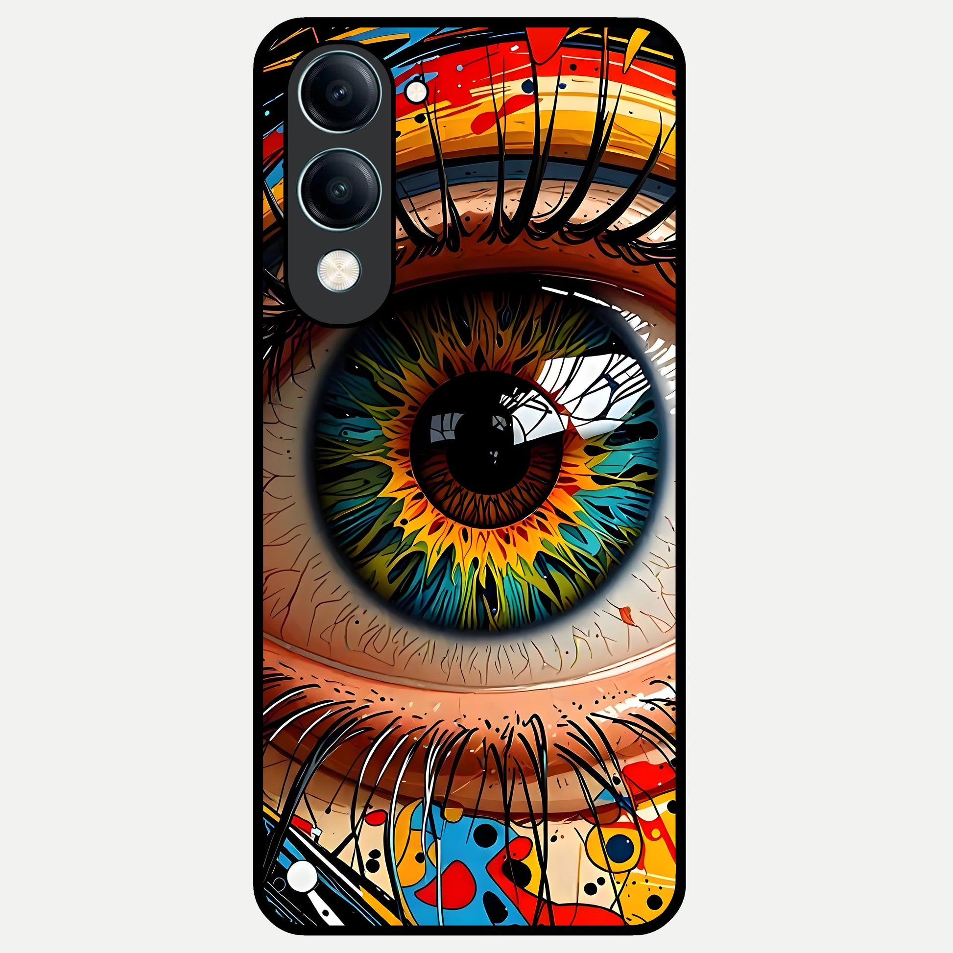  Colorful Eye Glass Case for iQOO Z10 lite back cover – full design glossy printed glass finish