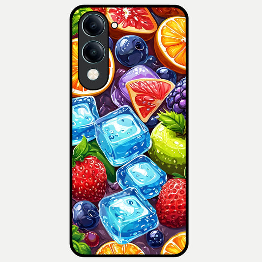  Colorful Fruits with Ice Glass Case for iQOO Z10 lite back cover – full design glossy printed glass finish