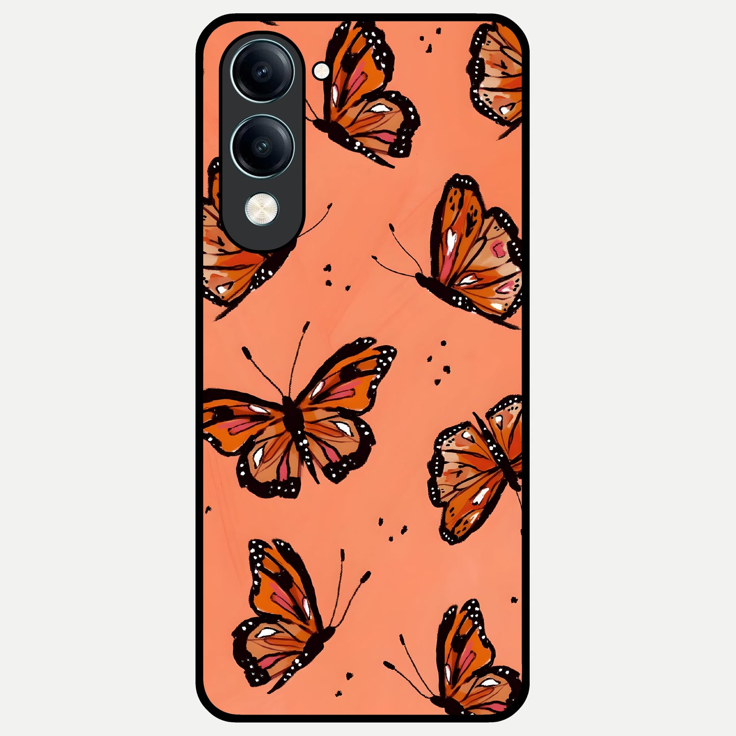 Coral Wing Butterfly Glass Case for iQOO Z10 Lite back cover – full design glossy printed glass finish