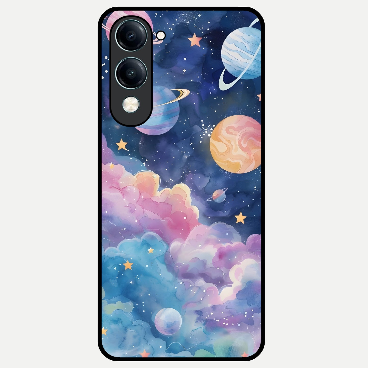  Cosmic Planet Dreams Glass Case for iQOO Z10 lite back cover – full design glossy printed glass finish