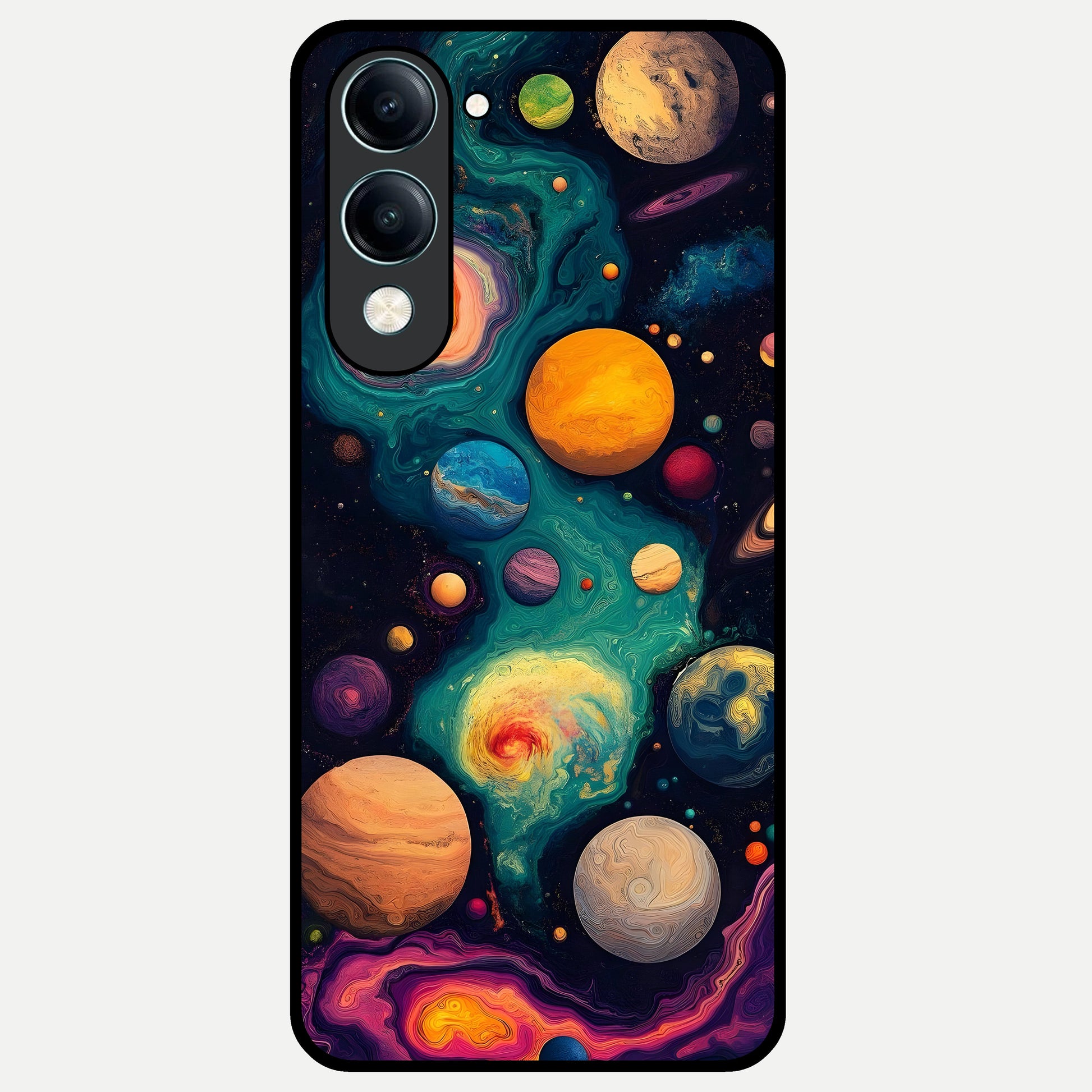  Cosmic Planet Journey Glass Case for iQOO Z10 Lite back cover – full design glossy printed glass finish