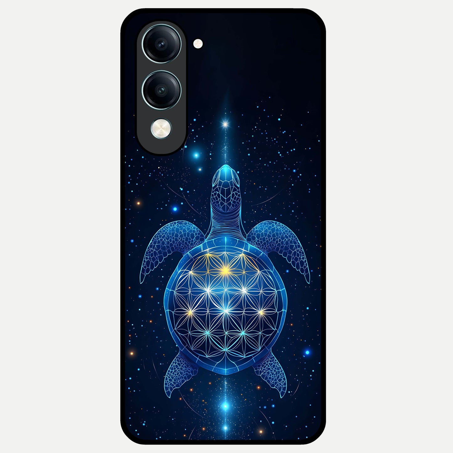  Crimson Blue Turtle Glass Case for iQOO Z10 Lite back cover – full design glossy printed glass finish