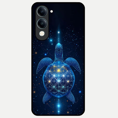  Crimson Blue Turtle Glass Case for iQOO Z10 Lite back cover – full design glossy printed glass finish