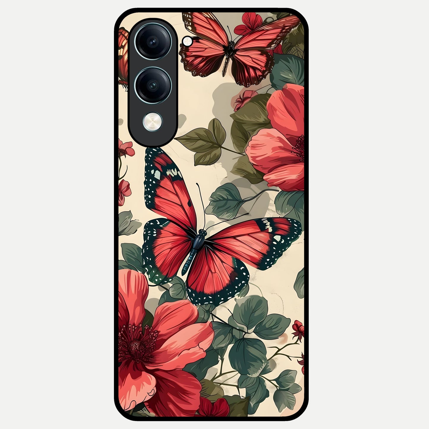  Crimson Butterfly Garden Glass Case for iQOO Z10 Lite back cover – full design glossy printed glass finish