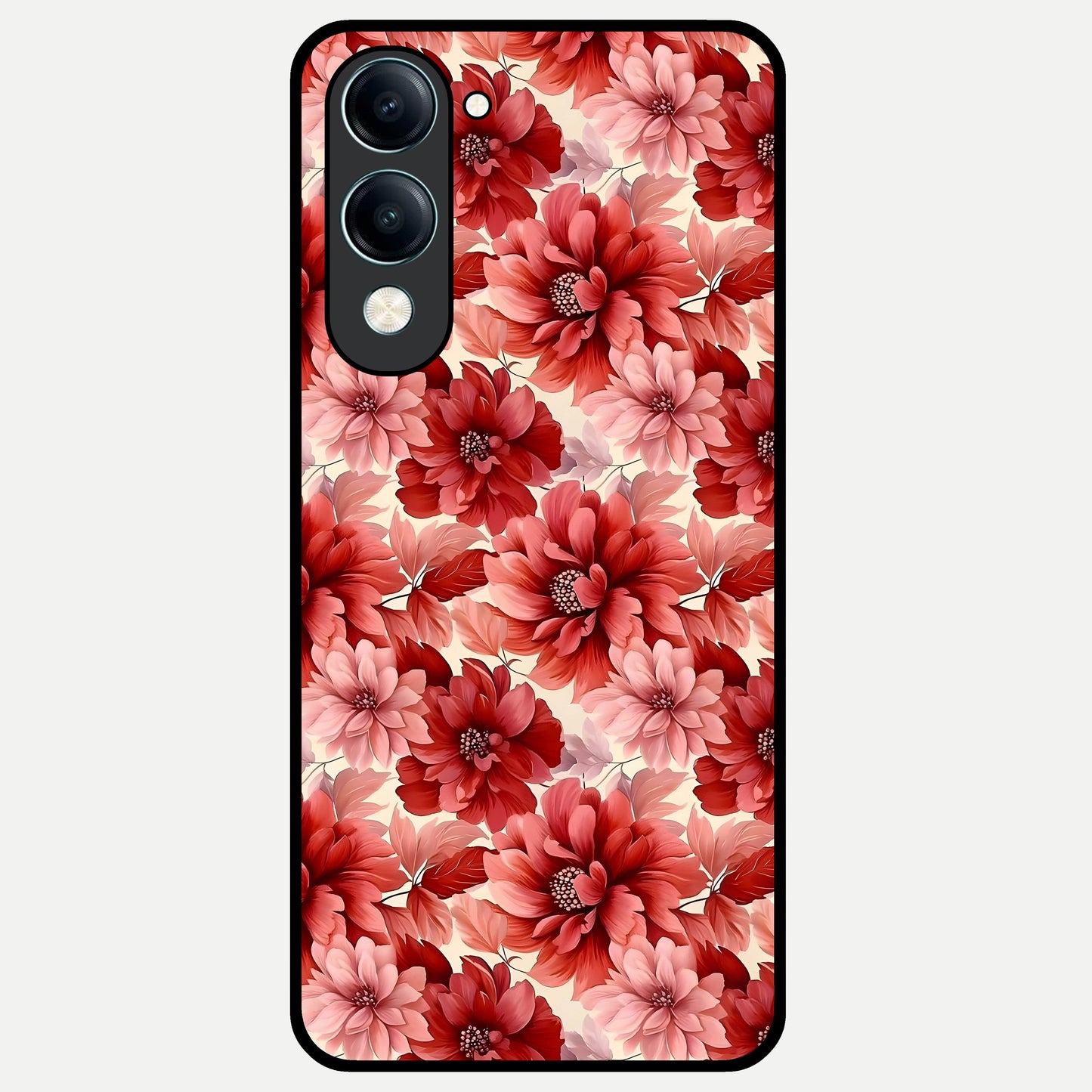  Crimson Love Petals Glass Case for iQOO Z10 Lite back cover – full design glossy printed glass finish