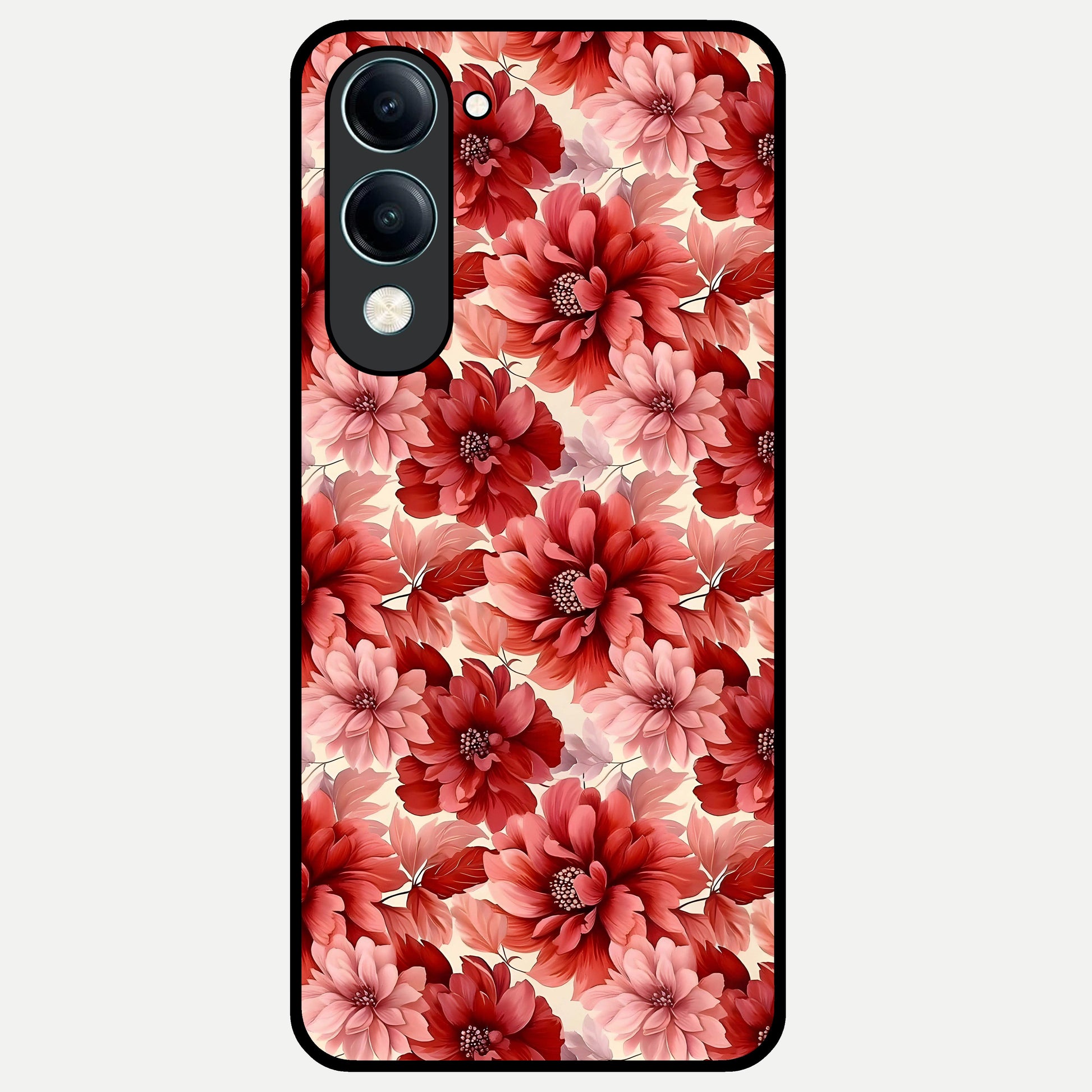  Crimson Love Petals Glass Case for iQOO Z10 Lite back cover – full design glossy printed glass finish