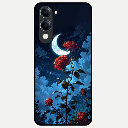  Crimson Rose Moon Glass Case for iQOO Z10 Lite back cover – full design glossy printed glass finish