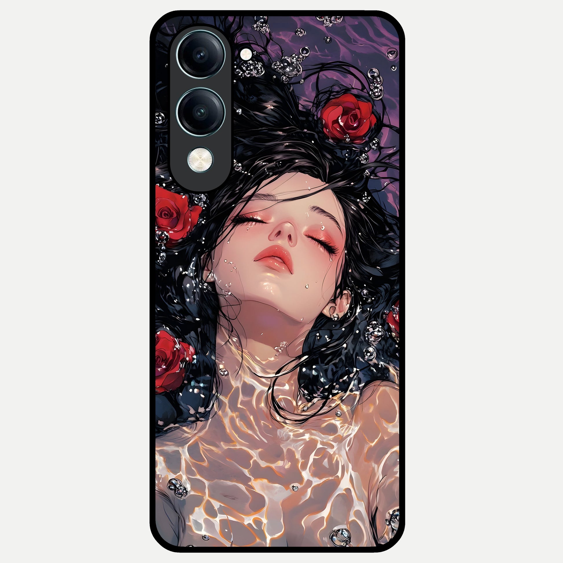  Crimson Rose Serenity Glass Case for iQOO Z10 Lite back cover – full design glossy printed glass finish