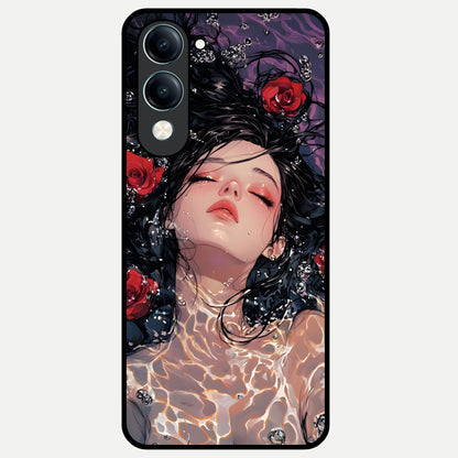  Crimson Rose Serenity Glass Case for iQOO Z10 Lite back cover – full design glossy printed glass finish