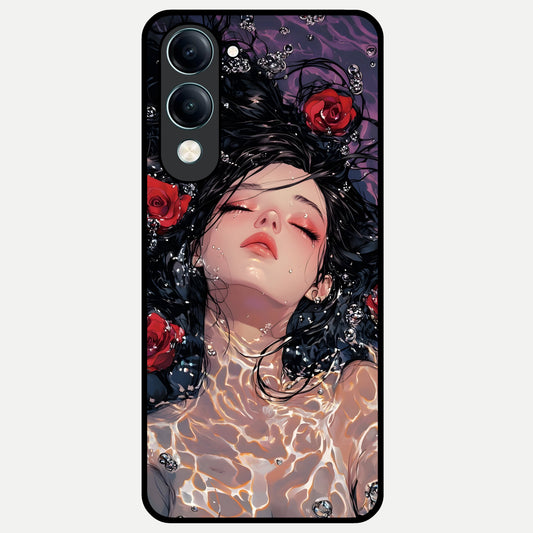 Crimson Rose Serenity Glass Case for iQOO Z10 Lite back cover – full design glossy printed glass finish