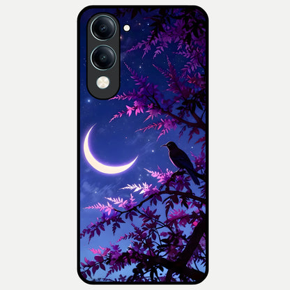  Crow And Moon Scenery Glass Case for iQOO Z10 Lite back cover – full design glossy printed glass finish