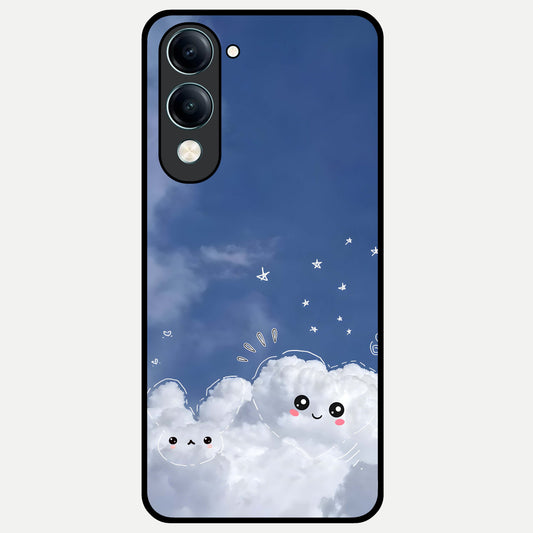  Cute Blossom Cloud Glass Case for iQOO Z10 lite back cover – full design glossy printed glass finish