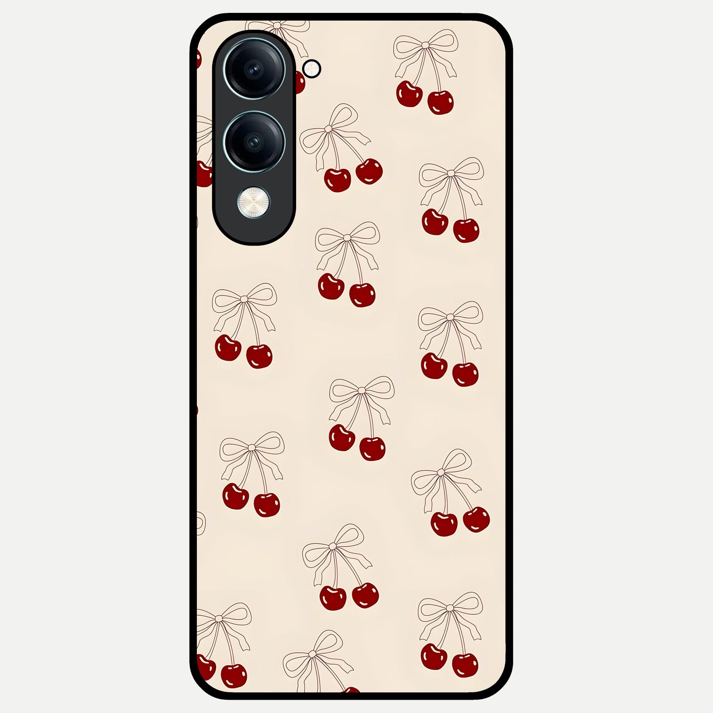  Cute Cherry Pattern Glass Case for iQOO Z10 Lite back cover – full design glossy printed glass finish