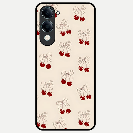  Cute Cherry Pattern Glass Case for iQOO Z10 Lite back cover – full design glossy printed glass finish