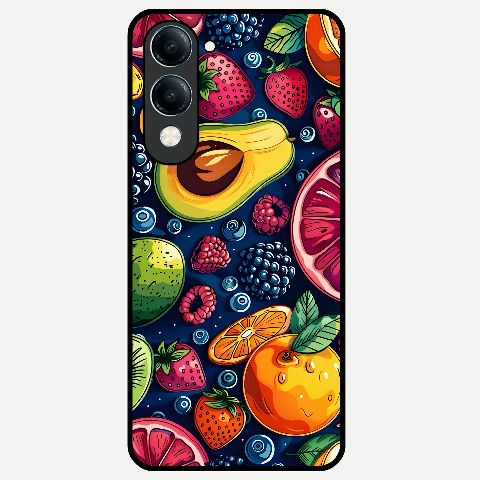  Cute Fruits Art Glass Case for iQOO Z10 lite back cover – full design glossy printed glass finish